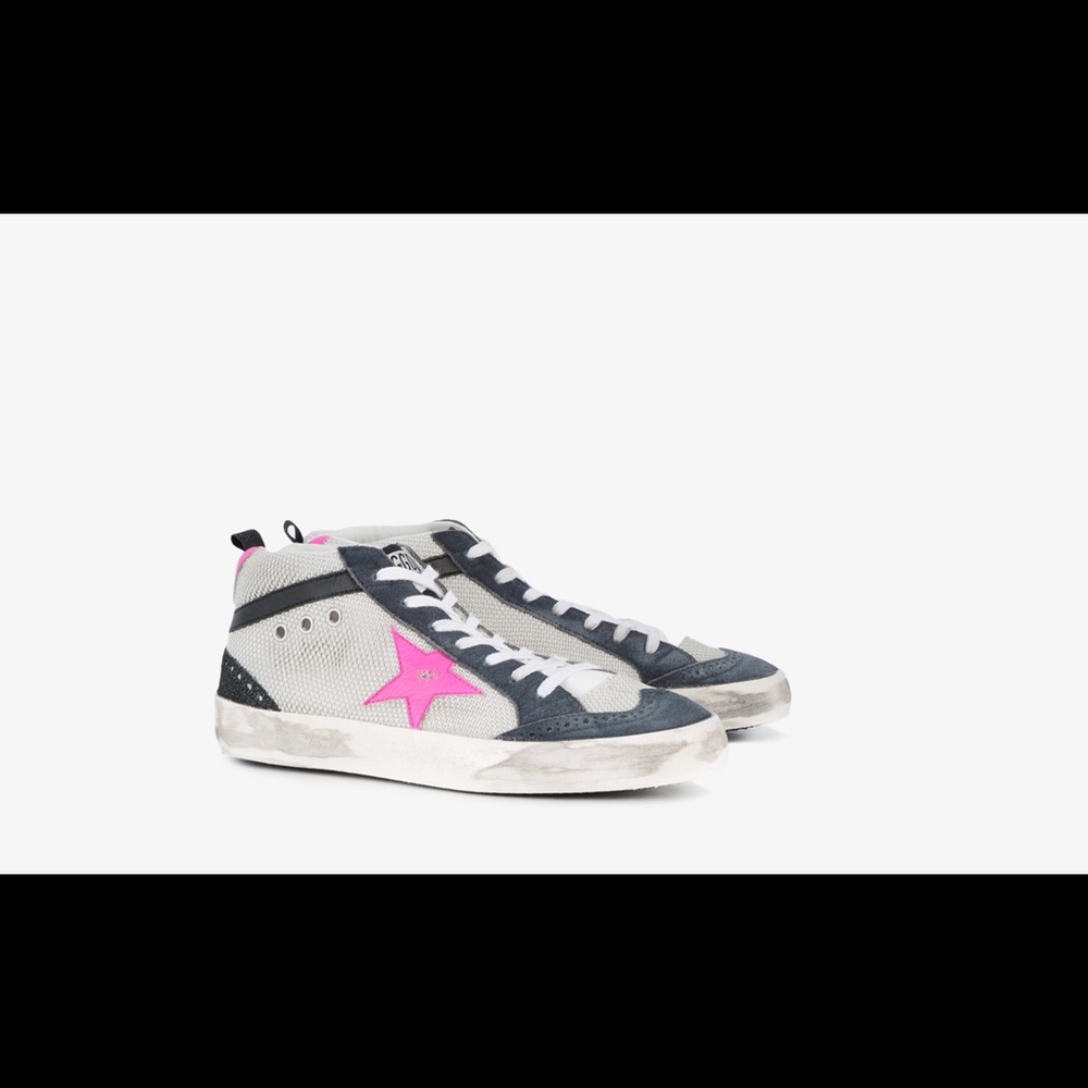 GoldenGoose Deluxe grey blue pink MidStar sneakers